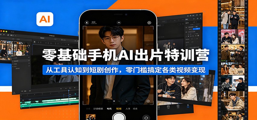 零基础手机AI出片特训营：从工具认知到短剧创作，零门槛搞定各类视频变现-老莫涯