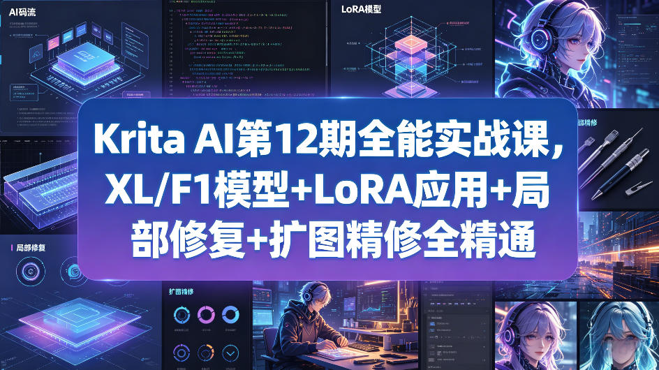 Krita AI第12期全能实战课，XL/F1模型+LoRA应用+局部修复+扩图精修全精通-老莫涯