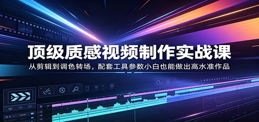 顶级质感视频制作实战课：从剪辑到调色转场，配套工具参数小白也能做出高水准作品-老莫涯