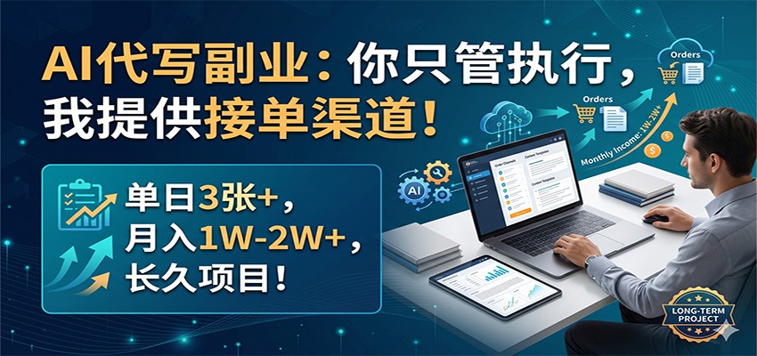 AI代写副业：你只管执行，我提供接单渠道！单日3张+，月入1W-2W+，长久项目-老莫涯