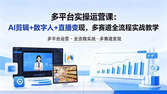 某团队多平台实操运营课-更新26年4月20：AI剪辑+数字人+直播变现，多赛道全流程实战教学-老莫涯