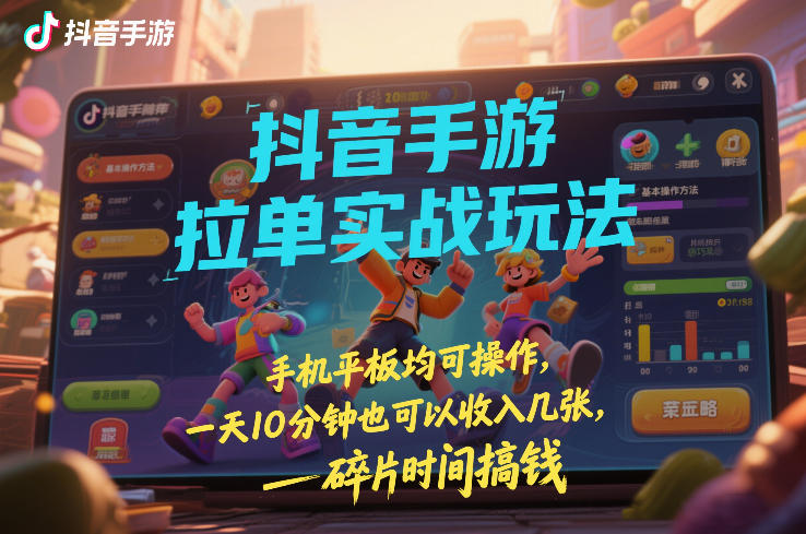 抖音手游拉单实战玩法，手机平板均可操作，一天10分钟也可以收入几张，碎片时间搞钱【揭秘】-老莫涯