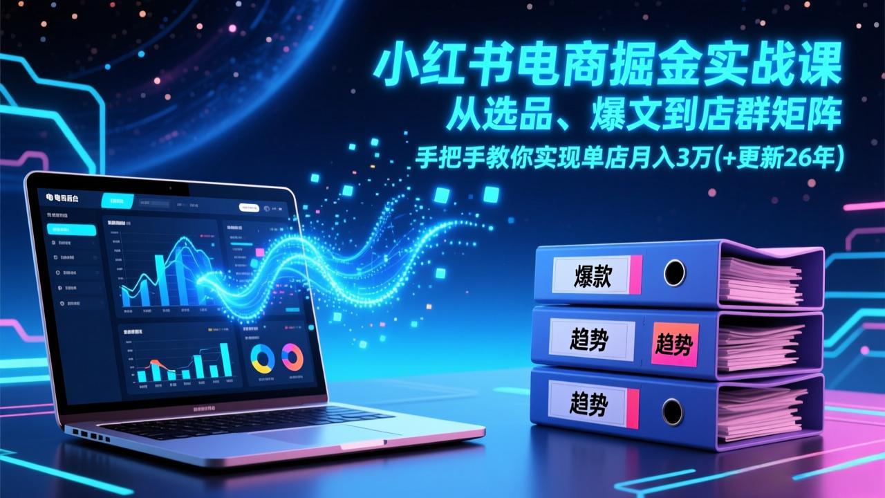 小红书电商掘金实战课，从选品、爆文到店群矩阵，手把手教你实现单店月入3万+(更新26年-老莫涯