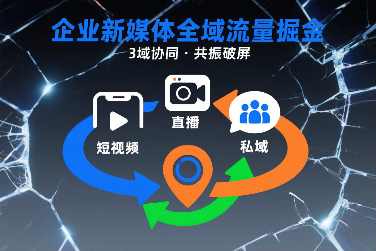 短视频全域商业模式，企业新媒体全域流量掘金，3域协同，共振破屏，短视频-直播-私域-地域-老莫涯