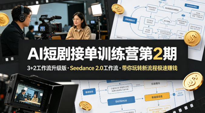 AI短剧接单训练营第2期，3+2工作流升级版，Seedance 2.0工作流，带你玩转新流程极速賺钱-老莫涯