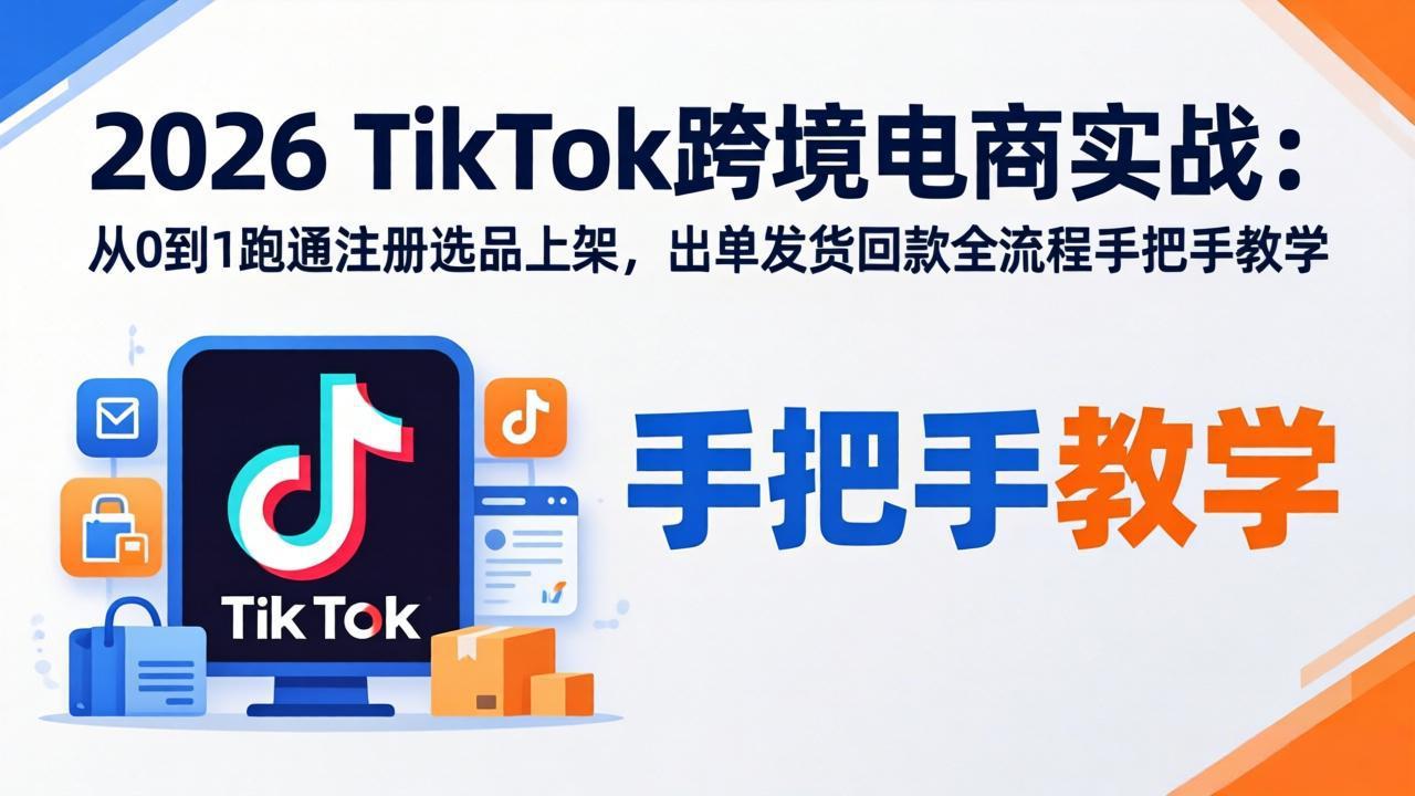 2026TikTok跨境电商实战：从0到1跑通注册选品上架，出单发货回款全流程手把手教学-老莫涯