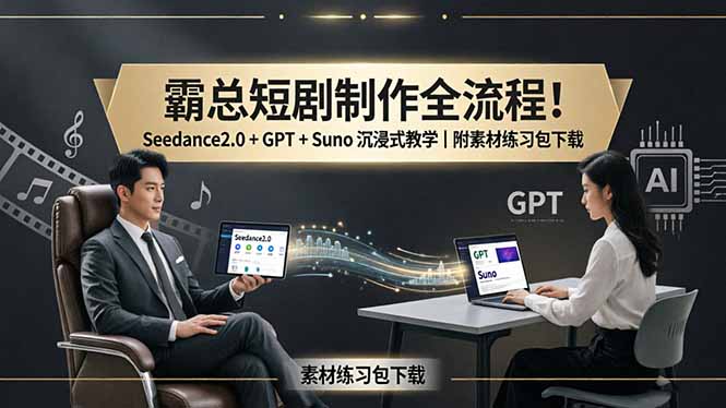 霸总短剧制作全流程！Seedance2.0 + GPT + Suno 沉浸式教学｜附素材练习包下载-老莫涯