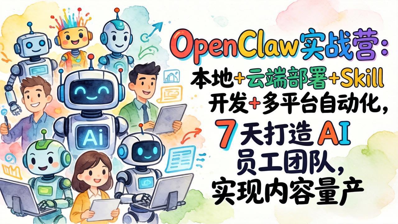 OpenClaw实战营：本地+云端部署+Skill开发+多平台自动化，7 天打造 AI 员工团队，实现内容量产-老莫涯