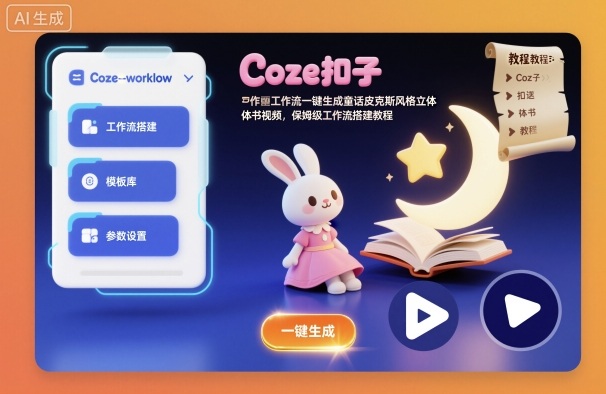 Coze扣子工作流一键生成童话皮克斯风格立体书视频，保姆级工作流搭建教程-老莫涯