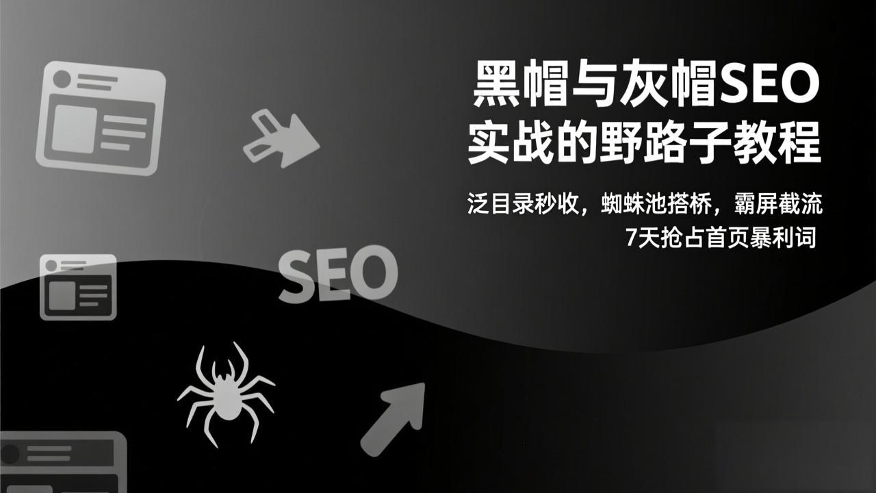 黑帽与灰帽SEO实战的野路子教程：泛目录秒收，蜘蛛池搭桥，霸屏截流，7天抢占首页暴利词-老莫涯