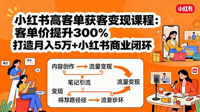 小红书高客单获客变现课程：客单价提升300%，打造月入10万+小红书商业闭环-老莫涯