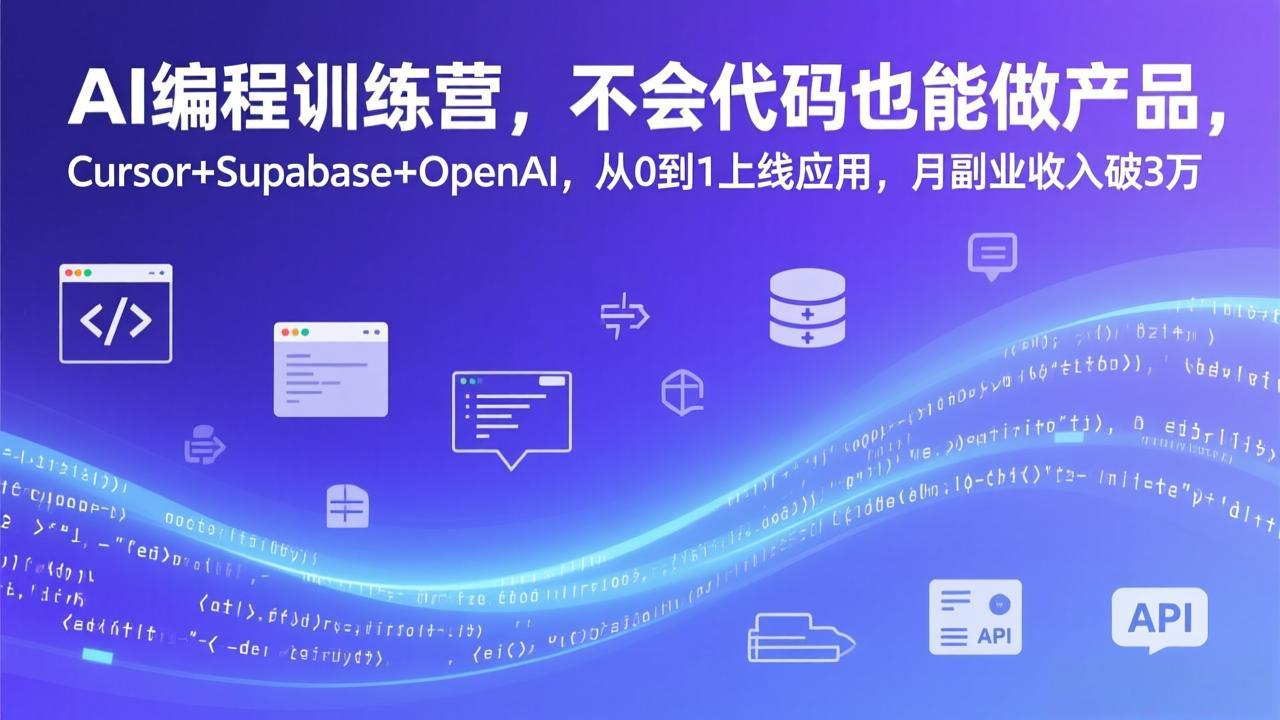 AI编程训练营，不会代码也能做产品，Cursor+Supabase+OpenAI，从0到1上线应用，月副业收入破3万-老莫涯