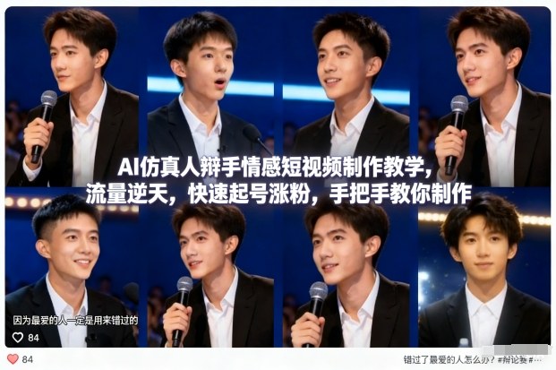 AI仿真人辩手情感短视频制作教学，流量逆天，快速起号涨粉，手把手教你制作-老莫涯