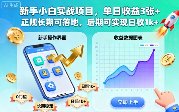 新手小白实战项目，单日收益3张+，正规长期可落地，后期可实现日收1k+【揭秘】-老莫涯