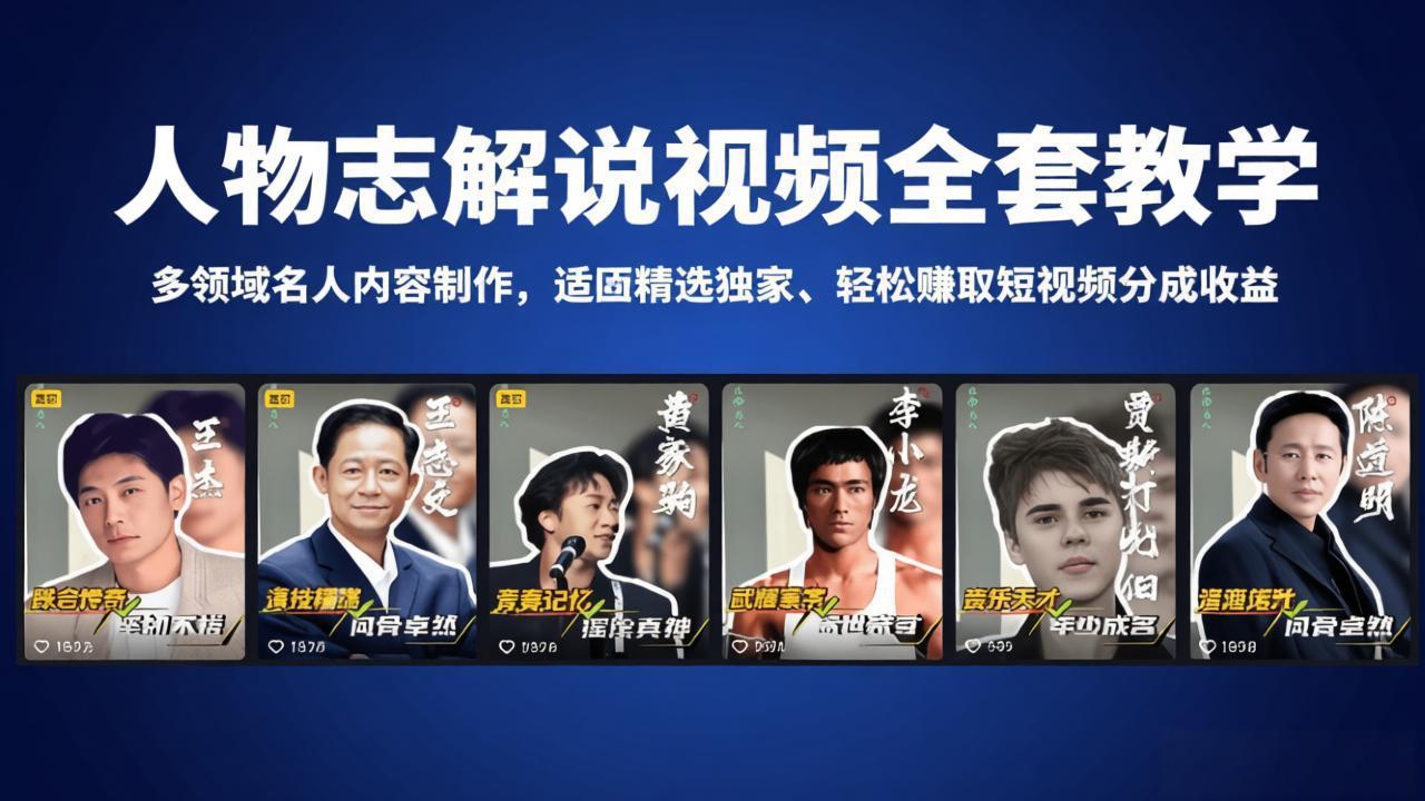 人物志解说视频全套教学，多领域名人内容制作，适配精选独家，轻松赚取短视频分成收益-老莫涯
