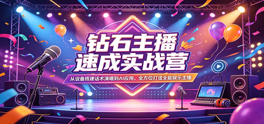 钻石主播速成实战营：从设备搭建话术演唱到AI应用，全方位打造全能娱乐主播-老莫涯