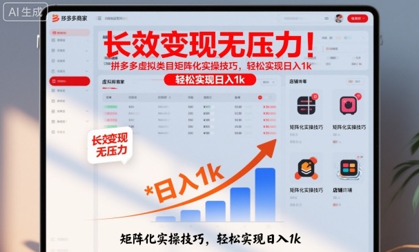 长效变现无压力！拼多多虚拟类目矩阵化实操技巧，轻松实现日入1k【揭秘】-老莫涯