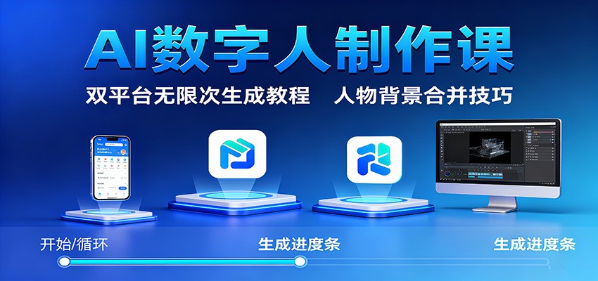 AI数字人制作课：双平台无限次生成教程，人物背景合并技巧-老莫涯