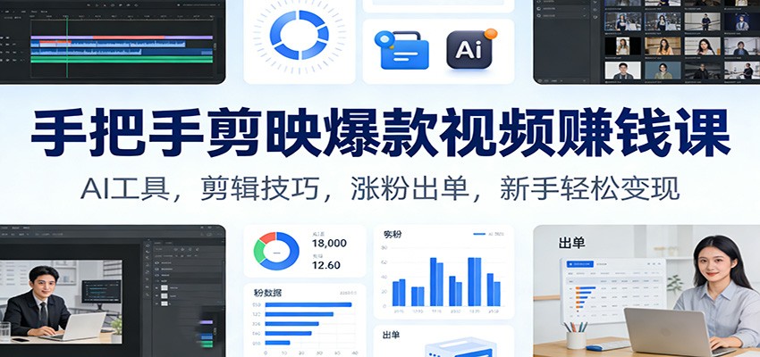 手把手剪映爆款视频赚钱课：AI工具，剪辑技巧，涨粉出单，新手轻松变现-老莫涯