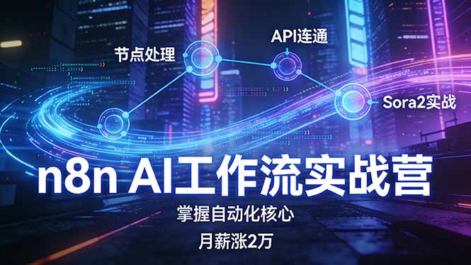 n8n AI工作流实战营，节点处理+API连通+Sora2实战，掌握自动化核心月薪涨2万-老莫涯