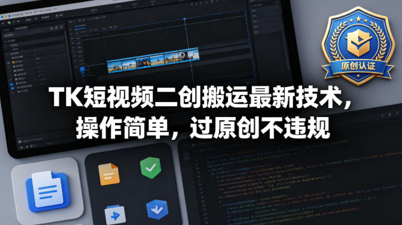 TK短视频二创搬运最新技术，操作简单，过原创不违规-老莫涯