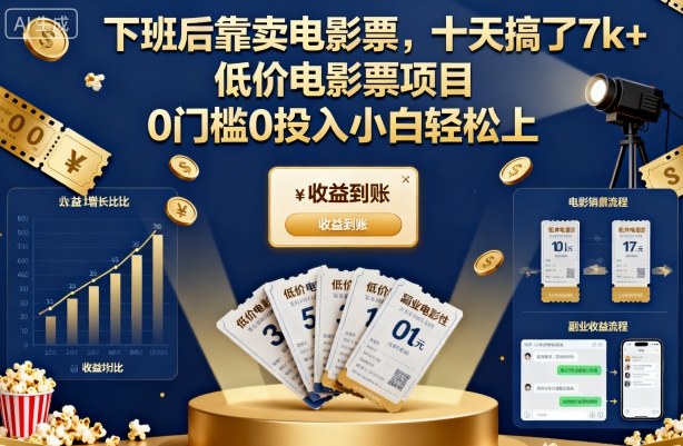 下班后靠卖电影票，十天搞了7k+，低价电影票项目，0门槛0投入小白轻松上手【揭秘】-老莫涯