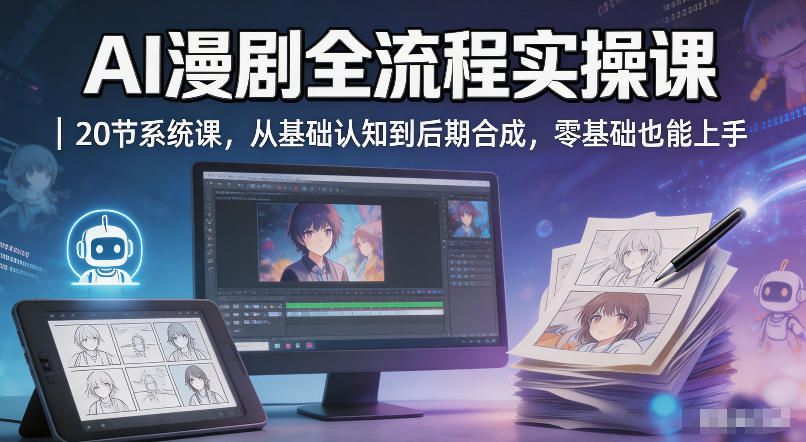AI漫剧全流程实操课｜20节系统课，从基础认知到后期合成，零基础也能上手-老莫涯