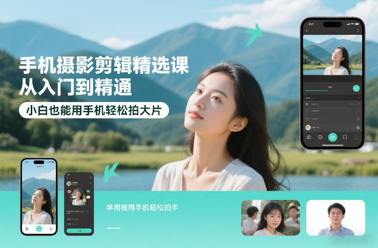 手机摄影剪辑精选课，从入门到精通，小白也能用手机轻松拍大片-老莫涯