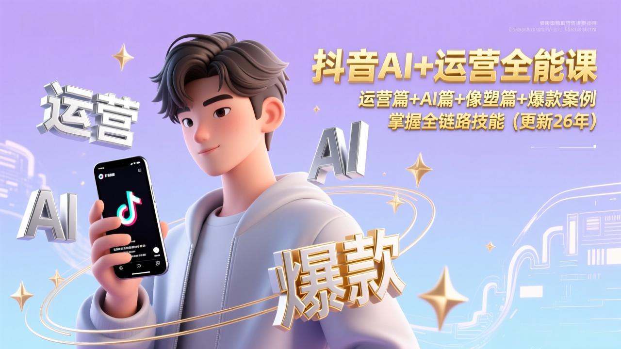 抖音AI+运营全能课，运营篇+AI篇+像塑篇+爆款案例，掌握全链路技能(更新26年-老莫涯