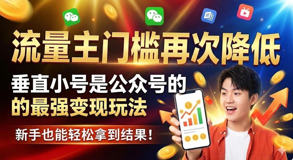 流量主门槛再次降低，垂直小号是公众号的最强变现玩法，新手也能轻松拿到结果-老莫涯