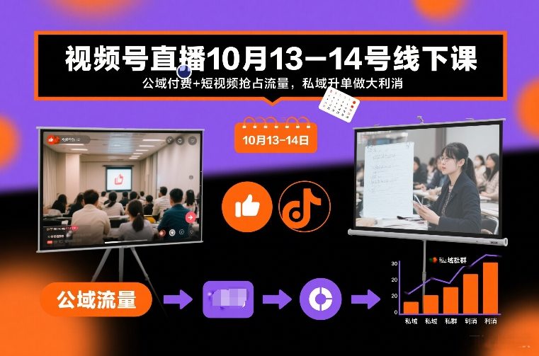 视频号直播10月13-14号线下课，公域付费+短视频抢占流量，私域升单做大利消-老莫涯