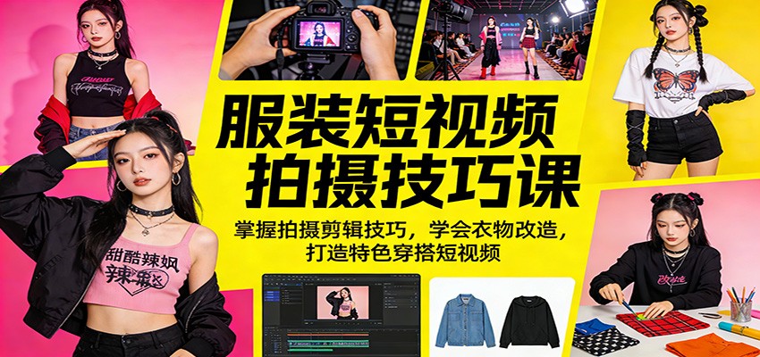 服装短视频拍摄技巧课：掌握拍摄剪辑技巧，学会衣物改造，打造特色穿搭短视频-老莫涯