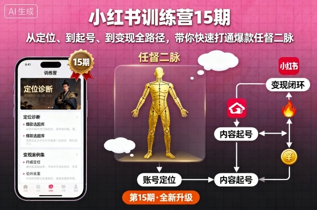 小红书训练营15期，从定位、到起号、到变现全路径，带你快速打通爆款任督二脉-老莫涯