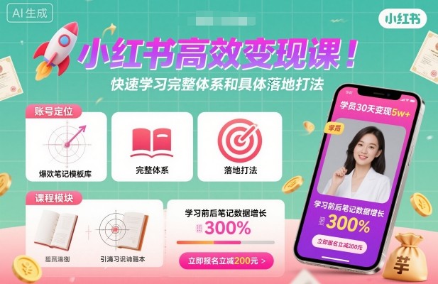 小红书高效变现课，快速学习小红书完整体系和具体落地打法-老莫涯