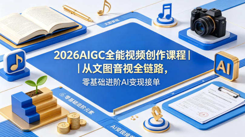 2026AIGC全能视频创作课程｜从文图音视全链路，零基础进阶AI变现接单-老莫涯