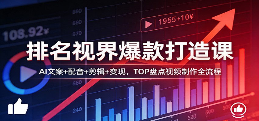 排名视界爆款打造课：AI文案+配音+剪辑+变现，TOP盘点视频制作全流程-老莫涯