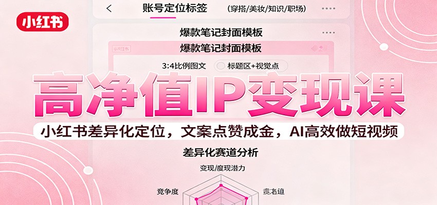 高净值IP变现课：小红书差异化定位，文案点赞成金， AI高效做短视频-老莫涯