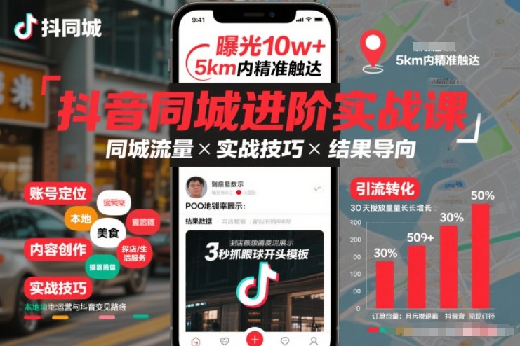 抖音同城进阶实战课，助你同城流量拿到结果-老莫涯