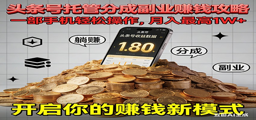 全程托管今日头条，一部手机就可以开干，最高躺赚1W+-老莫涯