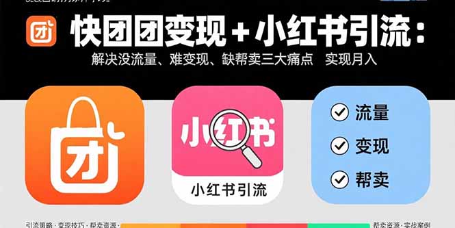 快团团变现+小红书引流：解决没流量、难变现、缺帮卖三大痛点 实现月入3w+-老莫涯