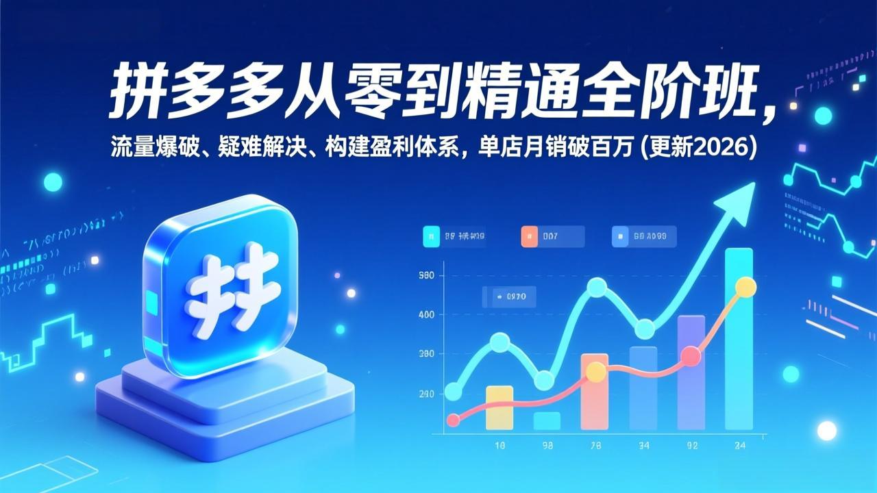 拼多多从零到精通全阶班，流量爆破、疑难解决，构建盈利体系，单店月销破百万(更新2026-老莫涯