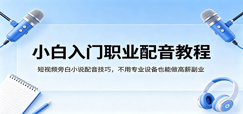小白入门职业配音教程，短视频旁白小说配音技巧，不用专业设备也能做高薪副业-老莫涯