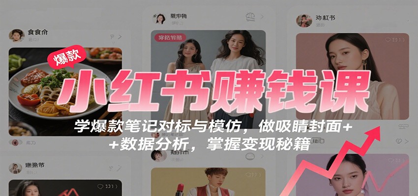 小红书赚钱课：学爆款笔记对标与模仿，做吸睛封面 + 数据分析，掌握变现秘籍-老莫涯