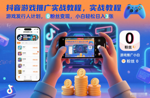 抖音游戏推广实战教程，游戏发行人计划，0粉丝变现，小白轻松日入3张-老莫涯