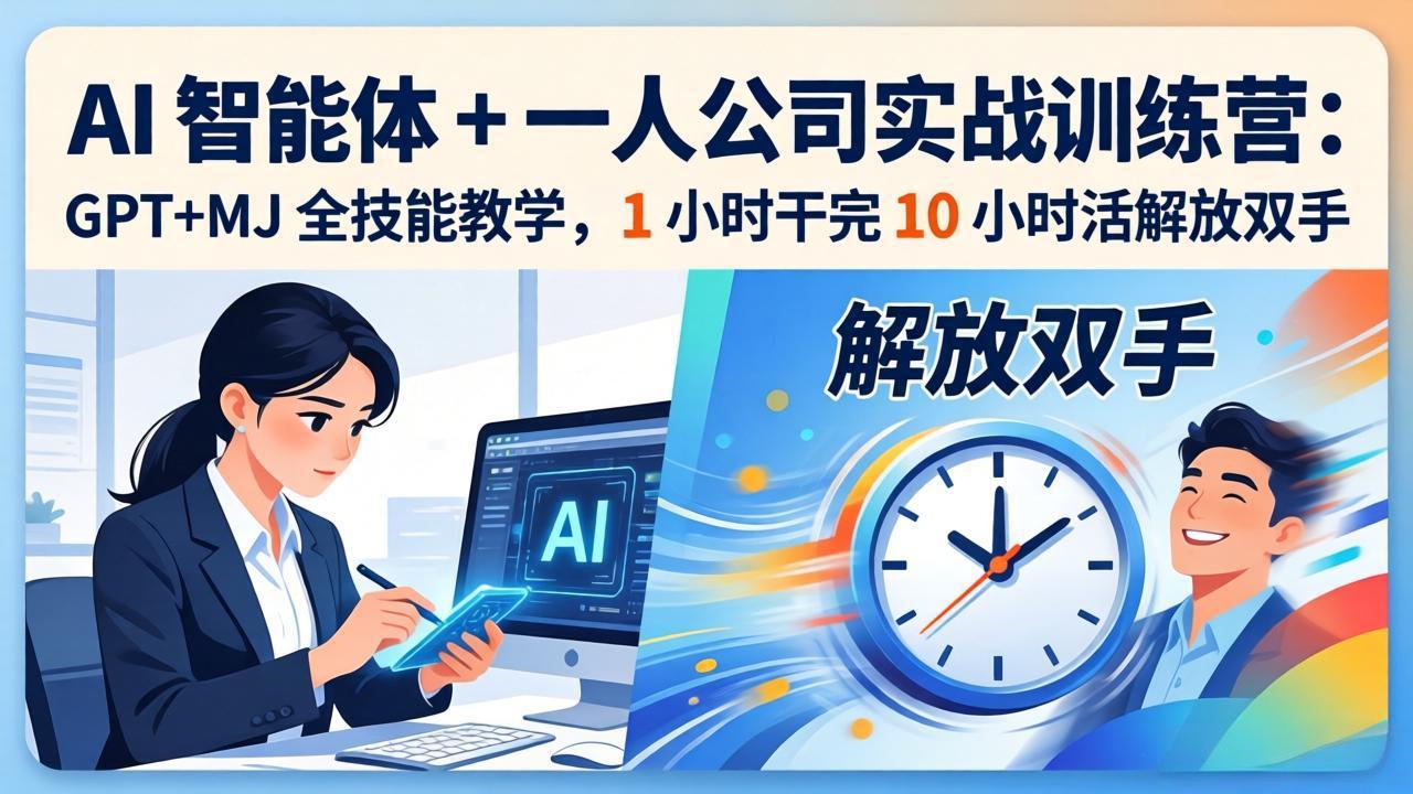 AI 智能体 + 一人公司实战训练营：GPT+MJ 全技能教学，1 小时干完 10 小时活解放双手-老莫涯