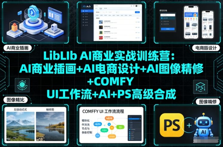 LibLIb AI商业实战训练营：AI商业插画+AI电商设计+AI图像精修+COMFY UI工作流+AI+PS高级合成-老莫涯
