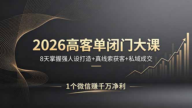 2026高客单闭门大课，8 天掌握强人设打造 + 真线索获客 + 私域成交，1 个微信赚千万净利-老莫涯