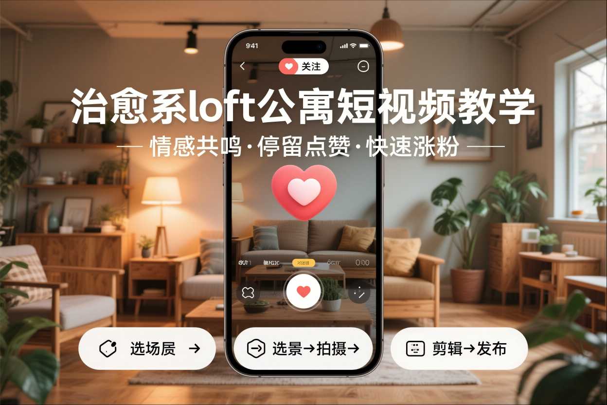 治愈系loft公寓短视频制作教学，情感共鸣引停留点赞关注，快速起号涨粉-老莫涯