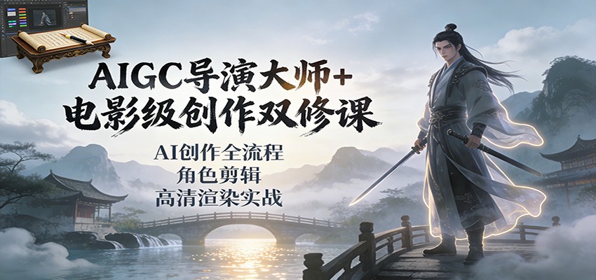 AIGC导演大师+电影级创作双修课：AI创作全流程、角色剪辑、高清渲染实战-老莫涯