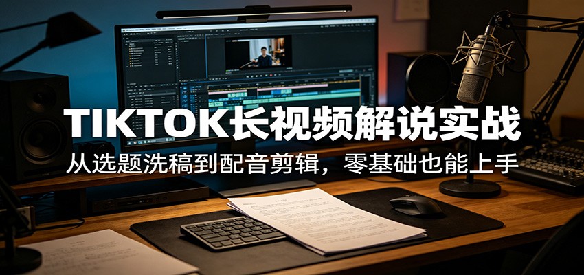TIKTOK长视频解说实战：从选题洗稿到配音剪辑，零基础也能上手-老莫涯